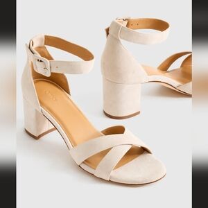 Quince Italian Leather Crisscross Block Sandal, Almond Suede Size 9.5